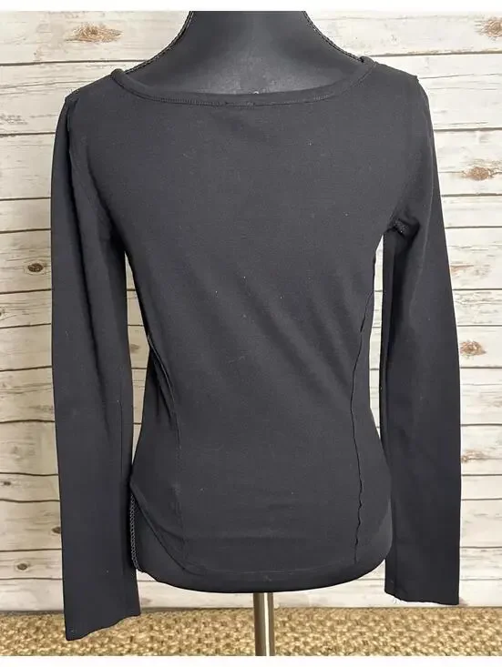 We The Free black long sleeve lace-up fitted top Size XS - Picture 3 of 5